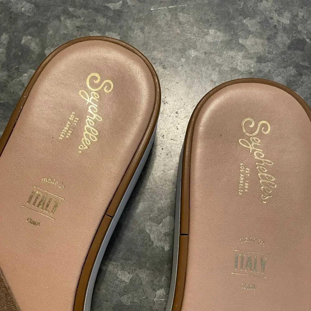 Seychells Coast Knotted Suede Slide Sandals 11 Taupe Brown Platform Italy - Picture 11 of 12